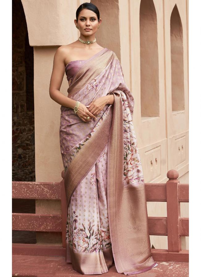 Tussar Silk Light Pink Ceremonial Wear Printed Saree